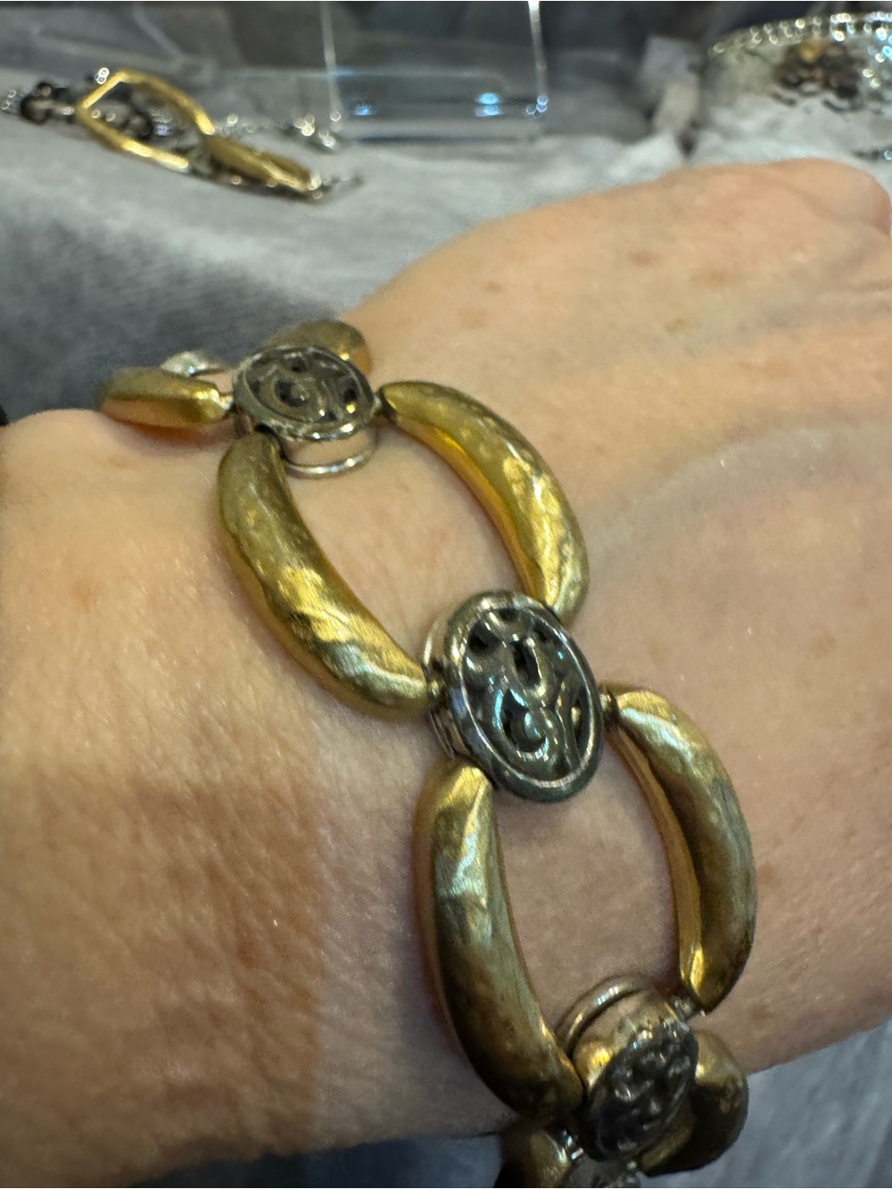 Brighton Two-Tone Gold and Silver‎ Linked Oval Bracelet